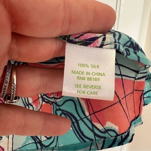 Lilly Pulitzer X Marks The Spot Map Print Elsa Silk Blouse - Picture 8 of 10